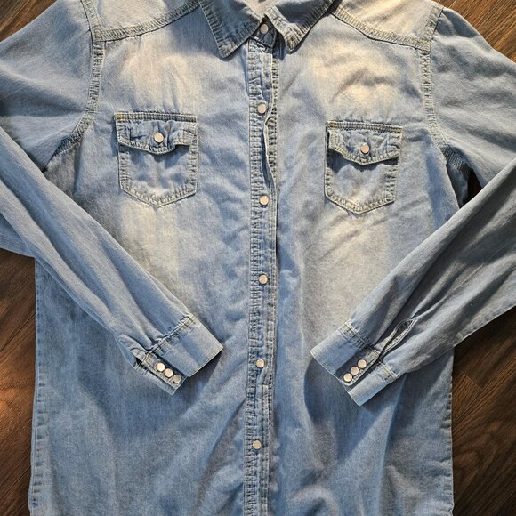 AVA COSTUME 100% Cotton Blue Chambray Western Style Tunic Shirt NWOT/SIZE XXL - Picture 3 of 5